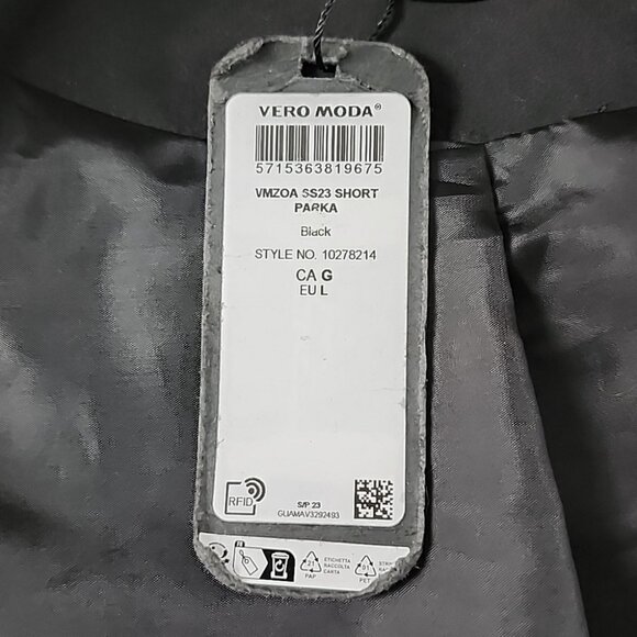 Vero Moda Women's Black Short Parka Zip Up Hooded Jacket Lined Size Large - Picture 12 of 14